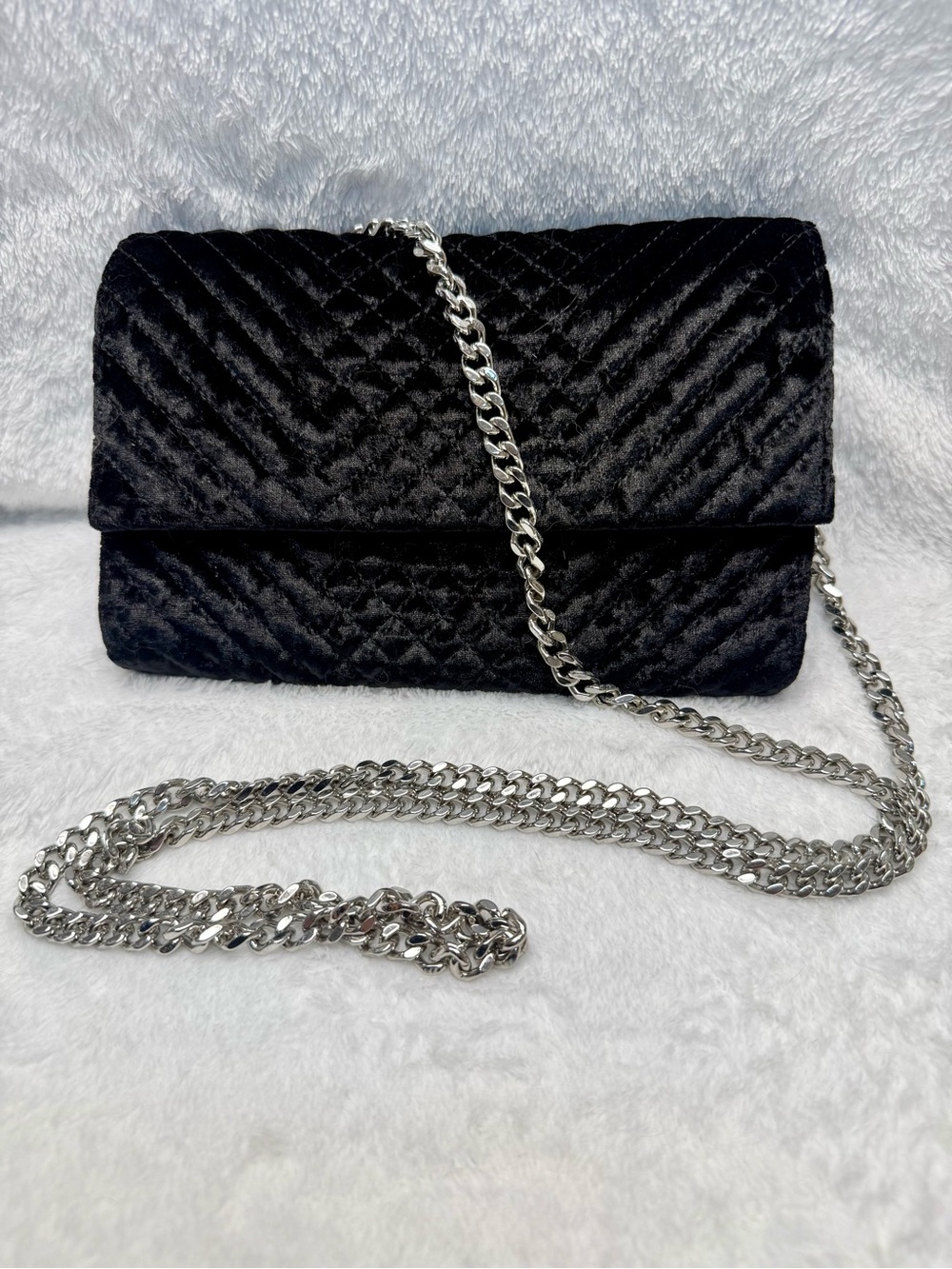 Vince Camuto small Black Quilted Shoulder Bag with Silver Chain